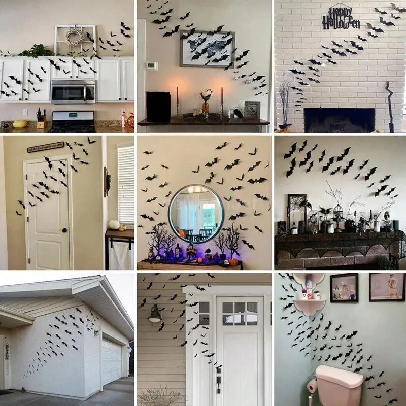 🦇Bats Wall Decor Stickers - Halloween Decoration Stickers for Home Decor (12 Pcs/ Pack)