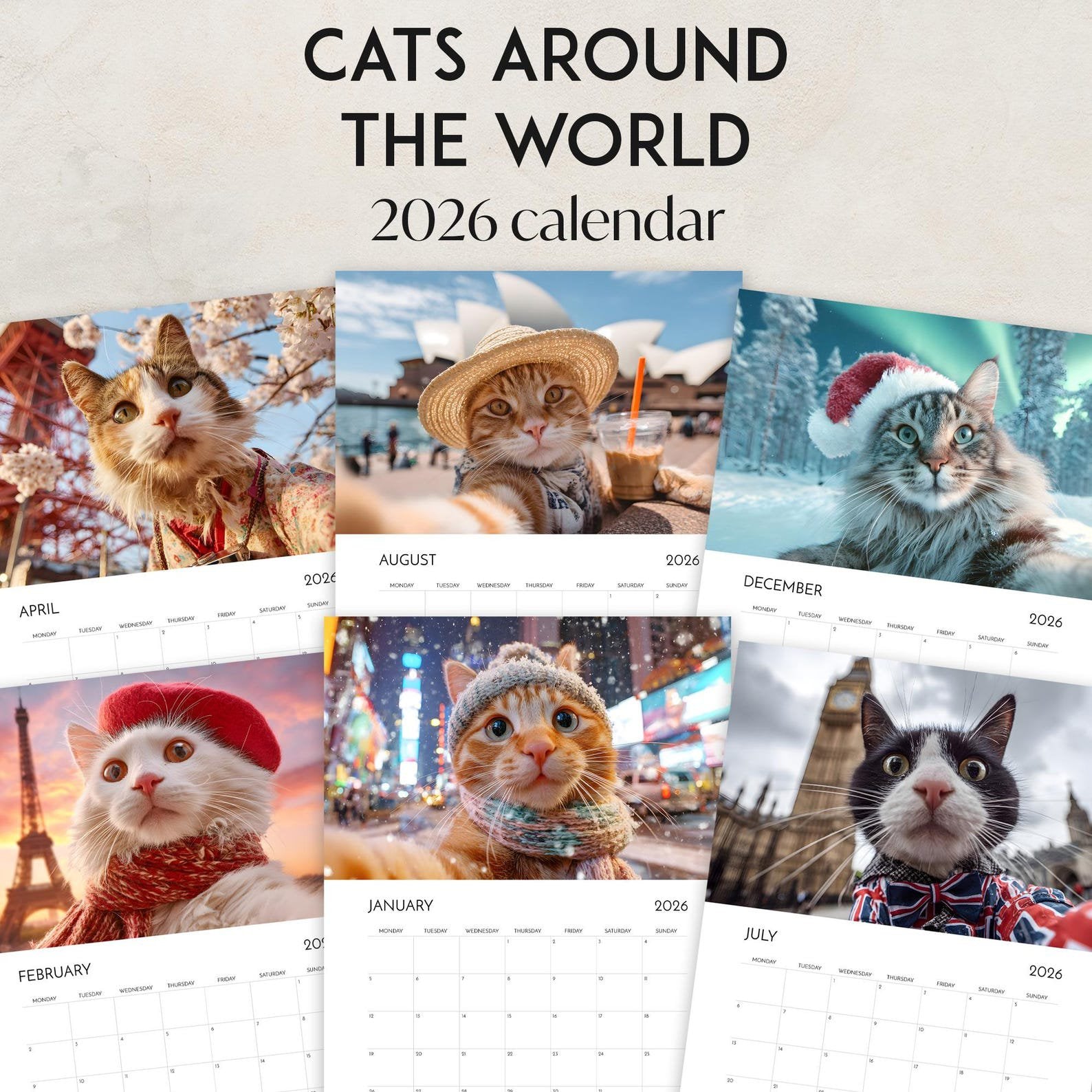 🌲2026 Fun Cat Calendar from Around the World - 🎅Christmas Gift for Cat Lovers, Animal Humor Novelty Gifts🐈