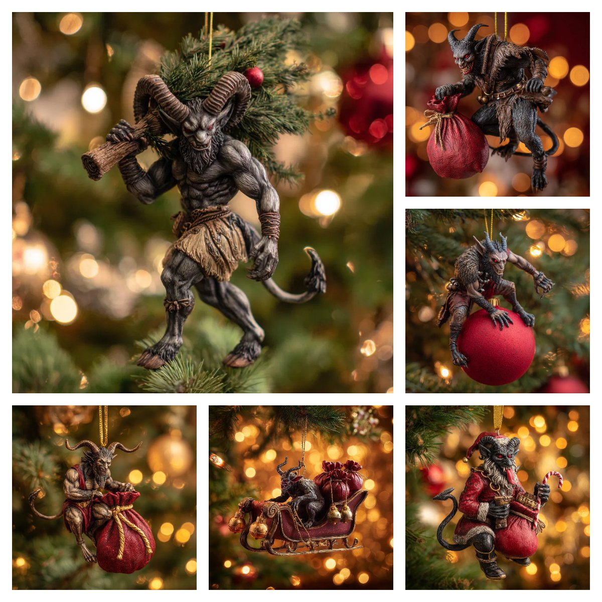 Krampus Christmas Ornament Set – Dark Holiday Mischief Collection
