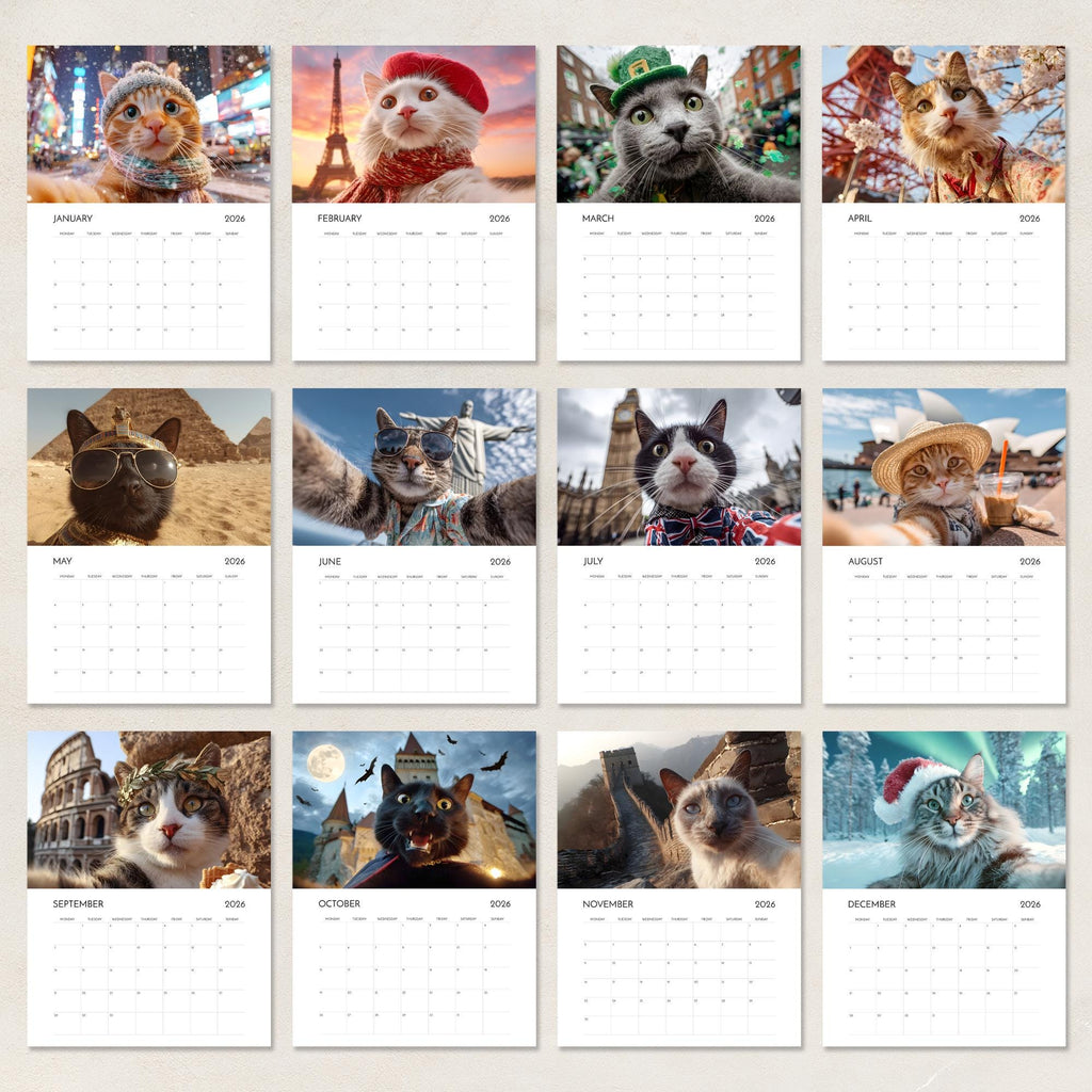 🌲2026 Fun Cat Calendar from Around the World - 🎅Christmas Gift for Cat Lovers, Animal Humor Novelty Gifts🐈