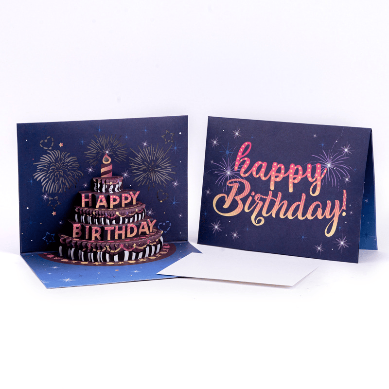 Fireworks Pop Up Cake Light and Music Happy Birthday Card Gift